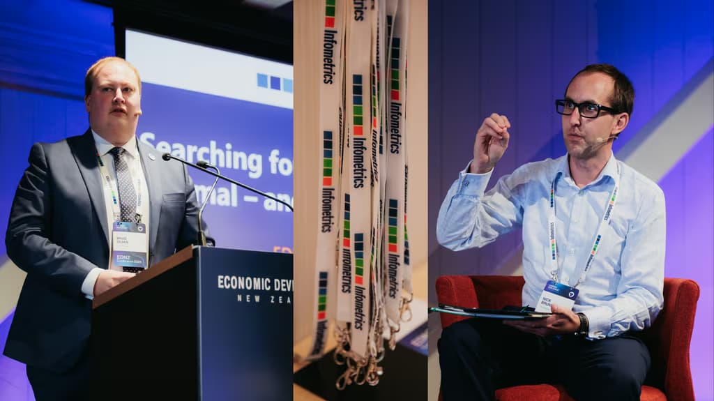 Composite image of Infometrics at EDNZ 2025 Annual Conference