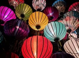 Colourful Asian lanterns at night